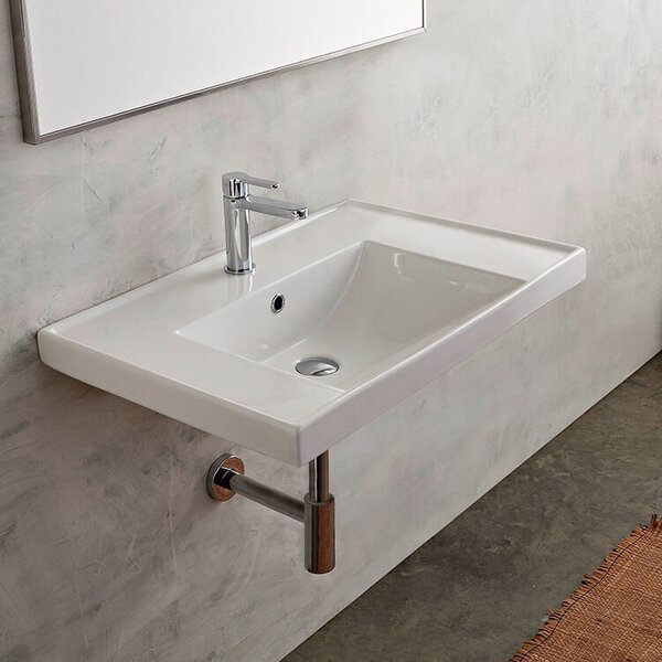ML Glossy White Ceramic Rectangular Drop In Bathroom Sink With Overflow 
